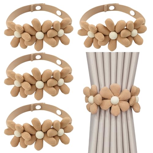 Nchdewui 4 Stück Vorhangseil Raffhalter, Gardinenhalter, Vorhang Halter, Curtain Rope Buckle, Raffhalter Dekorative Raffhalter Für Vorhänge, Blumenvorhangbänder Für Schlafzimmerfenster (Brown) von Nchdewui