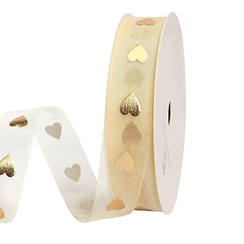 Nchdewui Herz Bedruckt Satinband, Geschenkband Gold, Schneegarn 9.1m Schleifenband, Hochzeit tüllband, Chiffonband Schleifenband (LOVE) von Nchdewui