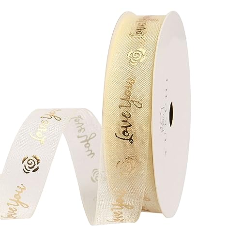 Nchdewui Herz Bedruckt Satinband, Geschenkband Gold, Schneegarn 9.1m Schleifenband, Hochzeit tüllband, Chiffonband Schleifenband (Love You) von Nchdewui