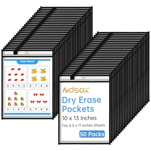 Ndsox 50 Packungen übergroße, trocken abwischbare Hüllen, wiederverwendbare Kunststoffhüllen, transparente Hüllen für Auftragskarten, strapazierfähig, transparent, zum Aufhängen, für Lehrer, von Ndsox