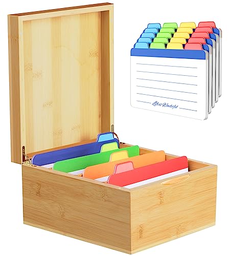 Neando 12,7 x 20,3 cm Karteikartenhalter, Bambus-Karteikartenbox, Karteikarten-Organizer, Holz-Rezeptbox mit Trennwänden, 4 Fächer für 600 Karten, Aktennotiz-Kartenhalter, 23,6 cm B x 25,4 cm T x 15,4 von Neando