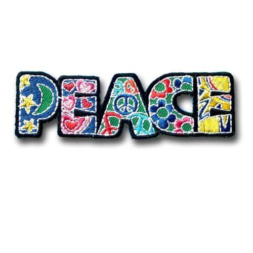 NeatPatch Blumen-Peace-Aufnäher bestickt zum Aufbügeln auf Woodstock Love Music Rock 1969 Festival Taube Hippie Boho Retro psychedelisch rot Spruch Schild Emblem von NeatPatch