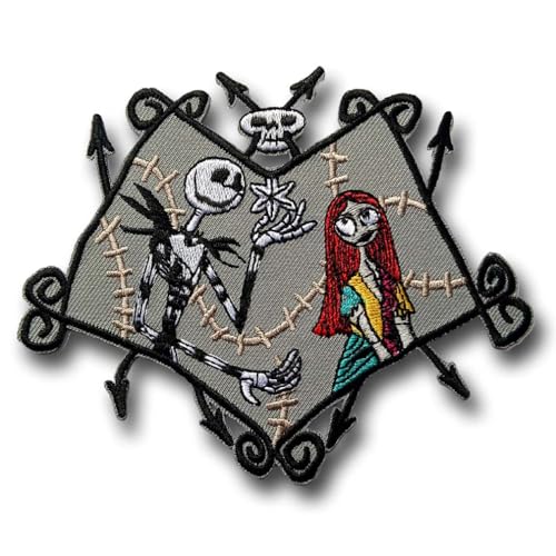 NeatPatch Nightmare Before Cartoon Christmas Jack and Sally Patch Iron on or Sewing Comics Logo Badge Embroidery Halloween Evil Devil Ghost Skeleton Skull von NeatPatch