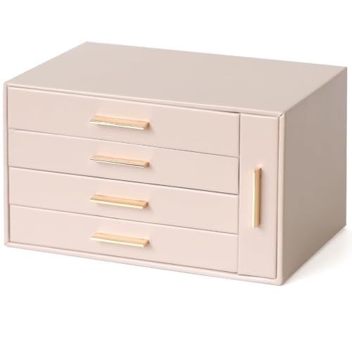 Neateam Schmuckaufbewahrung Groß Schmuckkästchen Modern Schmuckkasten Ohrringe Organizer Jewelry Box Schmuck Organizer Schmuckschatulle mit 5 Schubladen Rosa für Damen Mädchen Halsketten Aufbewahrung von Neateam