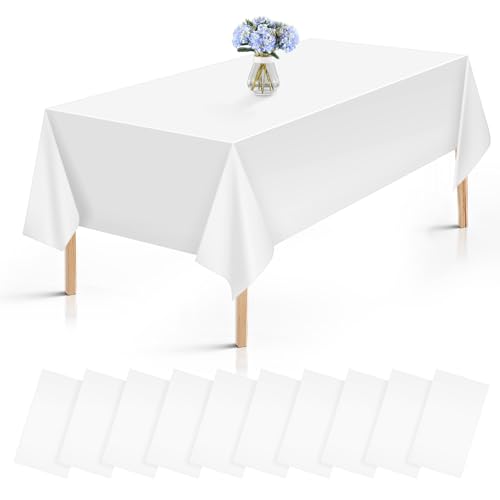 10 Stück Einweg Tischdecke Weiß, 137 x 274 cm Papiertischdecke Rolle, Wasserdicht Geburtstag Tischdecken, Kunststoff Rechteckige Tischabdeckung für Party Hochzeit Picknick Geburtstags von Necdeol