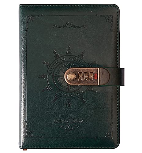 NectaRoy A5 Retro Vintage PU Leder Zahlenschloss Tagebuch Schreiben Notebook Planer Organizer, Passwort Tagebuch Notizblock, Kartenfächer Stifthalter, Nautisch Stil von NectaRoy