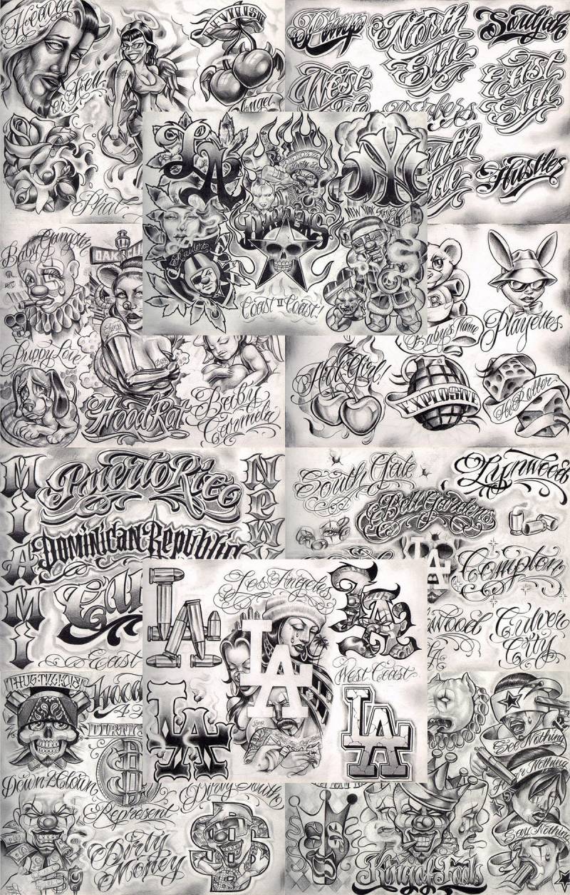 Boog From The Streets With Love Gangsta Style Tattoo Flash 10 Blatt Set 11x14" D, Tolles Shop Investment Für Display, Lowrider Kunstwerk von NeedfulThingsByMatt