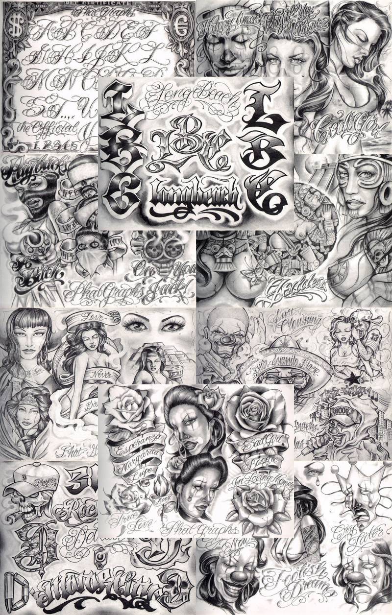 Boog From The Streets With Love Gangsta Style Tattoo Flash 10 Blatt Set 11x14" K, Tolles Shop Investment Für Display, Lowrider Kunstwerk von NeedfulThingsByMatt