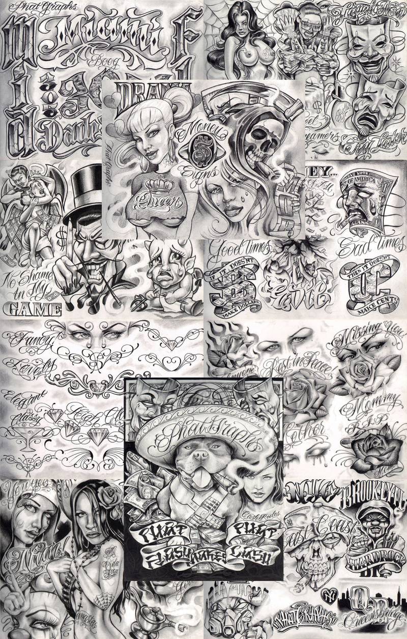 Boog From The Streets With Love Gangsta Style Tattoo Flash 10 Sheet Set 11x14" J, Tolles Shop Investment Für Display, Lowrider Kunstwerk von NeedfulThingsByMatt