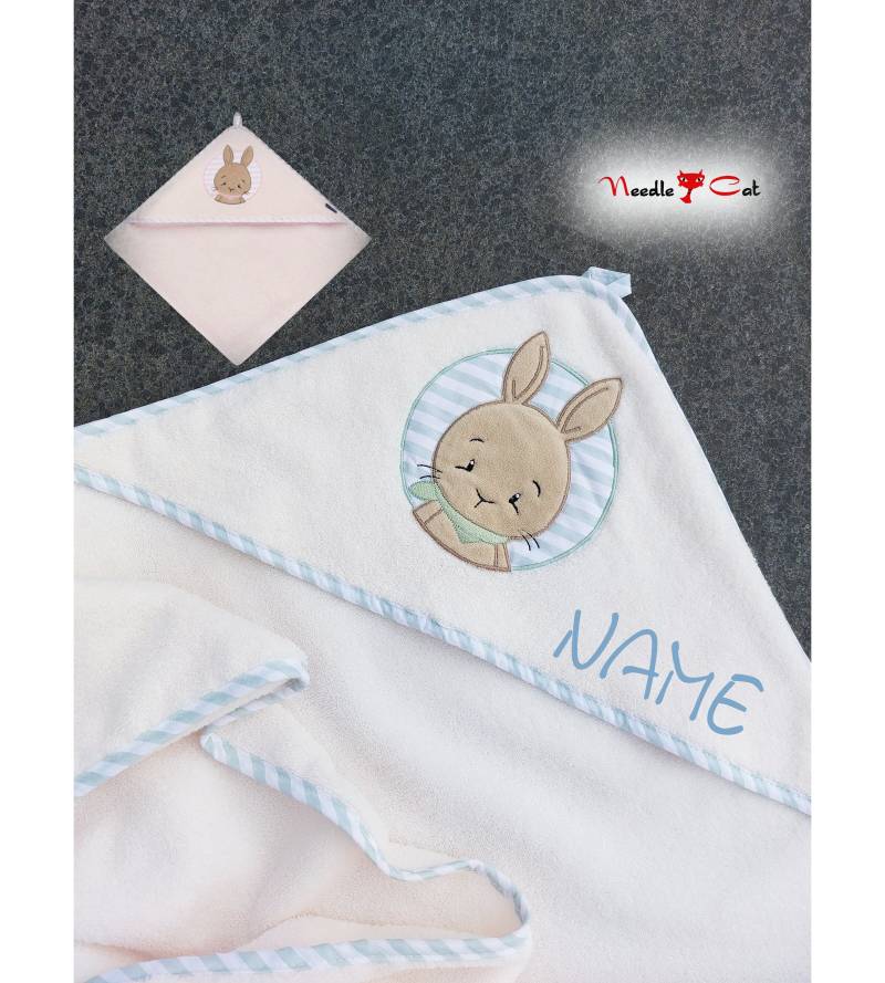 Kapuzenhandtuch Hase Mit Namen Und Optional Datum Bestickt Morgenstern 100x100 cmgeschenk Zur Geburtgeschenk Taufe von NeedleCatAtelier