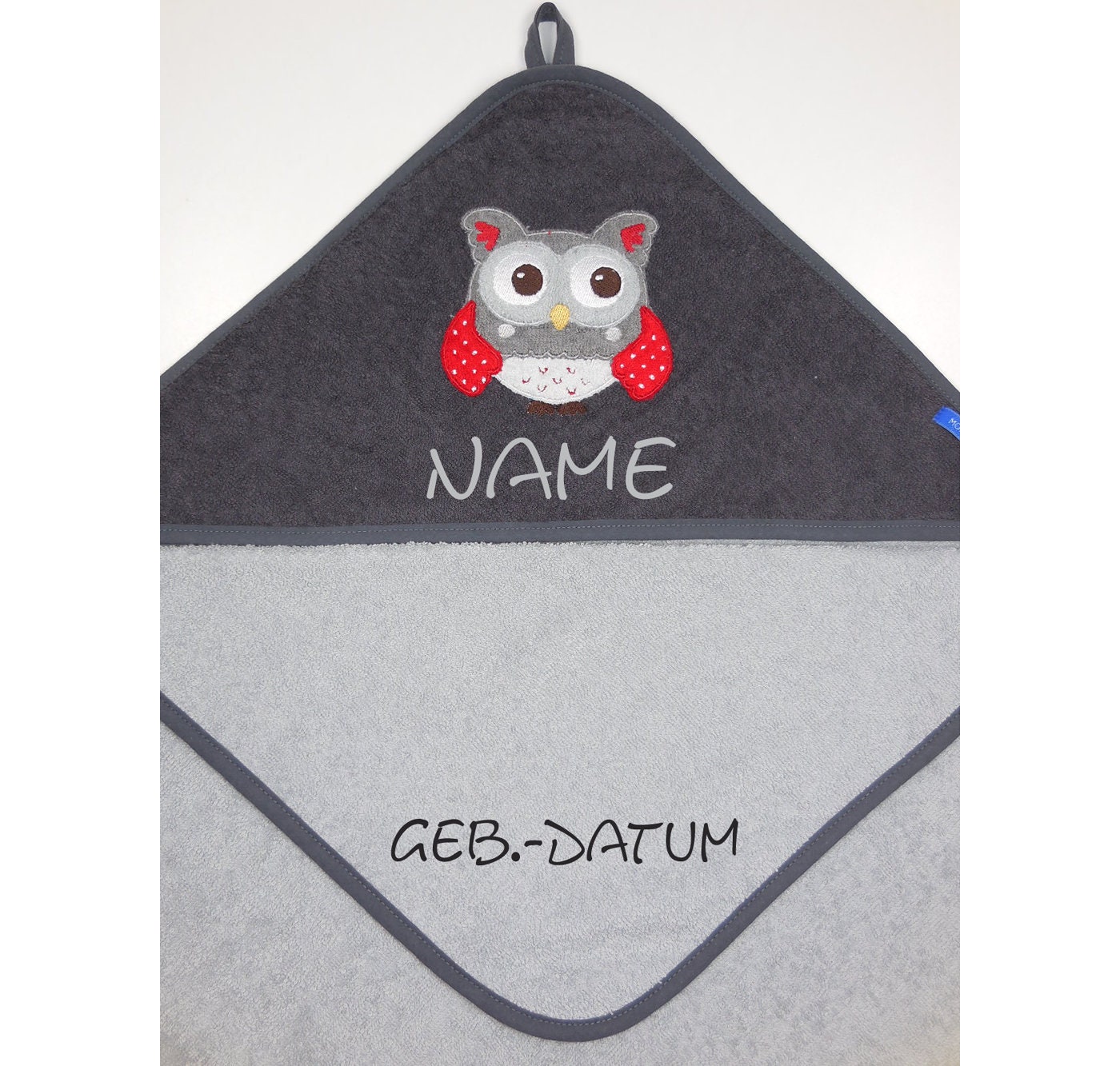 Morgenstern Kapuzenhandtuch Eule Mit Name Und Optional Datum100x100 cm Geschenk Zum Babytaufgeschenkbaby Handtuchneedlecat von NeedleCatAtelier