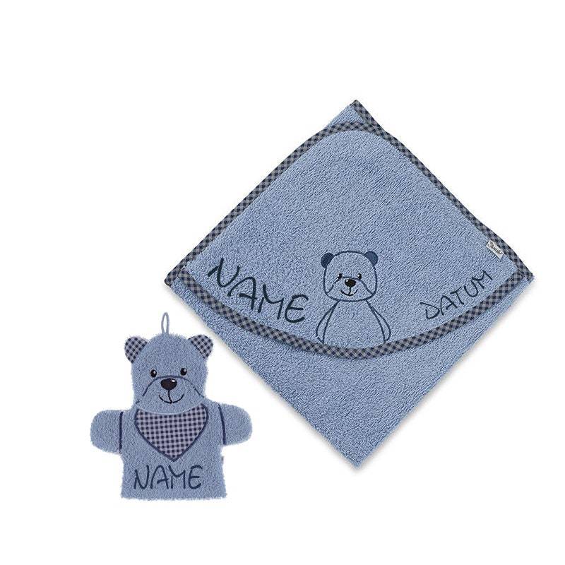 sterntaler Kapuzenhandtuch Baylee Blue Mit Namen Und Optional Datum Bestickt + Wh100x100 cmbaby Geschenk Taufgeschenkneedlecat von NeedleCatAtelier