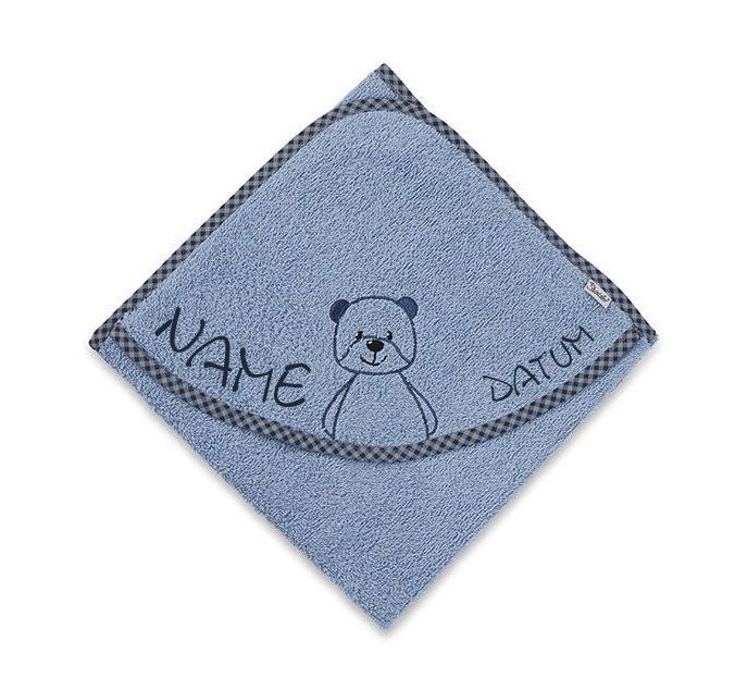 sterntaler Kapuzenhandtuch Baylee Blue Mit Namen Und Optional Datum Bestickt100x100 cmgeschenk Zur Geburtgeschenk Taufeneedlecat von NeedleCatAtelier