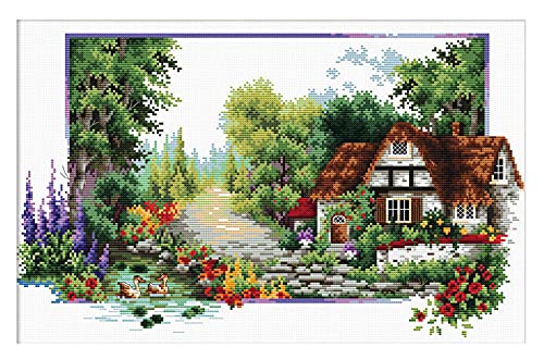 Ladybird Stickset English Cottage Stream, Kreuzstich-Set ca. 40 x 24 cm, Komplett-Set für ein eckiges Stickbild, handwerkliches Hobby für Erwachsene und Kinder ab 8 Jahren von Needleart World