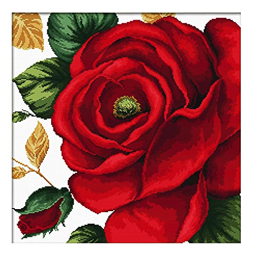 Ladybird Stickset Rose, Kreuzstich-Set ca. 40 x 40 cm, Komplett-Set für ein eckiges Stickbild, handwerkliches Hobby für Erwachsene und Kinder ab 8 Jahren von Needleart World