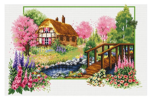 Ladybird Stickset Spring Cottage, Kreuzstich-Set ca. 47 x 32 cm, Komplett-Set für ein eckiges Stickbild, handwerkliches Hobby für Erwachsene und Kinder ab 8 Jahren von Needleart World