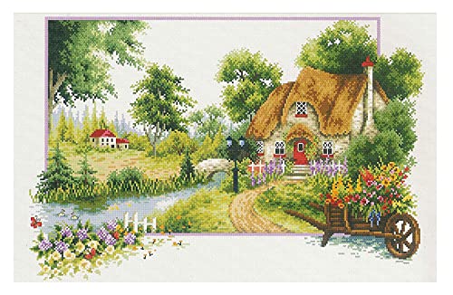 Ladybird Stickset Summer Cottage, Kreuzstich-Set ca. 46 x 31 cm, Komplett-Set für ein eckiges Stickbild, handwerkliches Hobby für Erwachsene und Kinder ab 8 Jahren von Needleart World