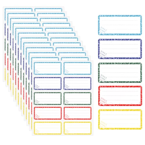 120 Stück Etiketten Selbstklebend Schule, Buchetiketten Schule, Schuletiketten Namensetiketten, Klebeetiketten zum Beschriften, für Schulkind Kinder Junge Mädchen (5 Farben) von Neerow