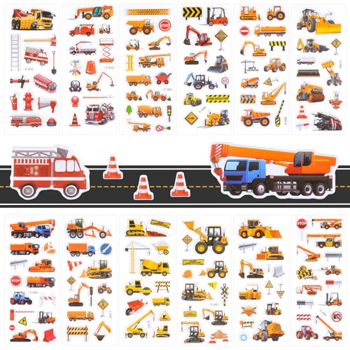 3D Aufkleber für Kinder & Kleinkinder, Auto Bagger Sticker 12 Blätter, Geschwollen Stickers für Jungen Mädchen Lehrer, Kindergeburtstag Gastgeschenke Party (17 * 7cm) von Neerow