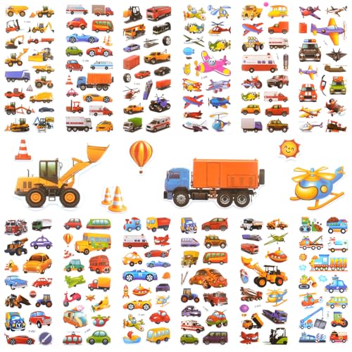 3D Aufkleber für Kinder & Kleinkinder, Transportfahrzeug Auto Sticker Kinder 12 Blätter, Geschwollen Stickers für Jungen Mädchen Lehrer, Kindergeburtstag Gastgeschenke Party von Neerow