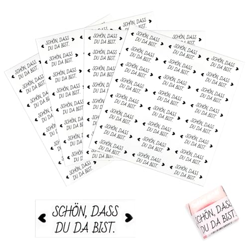 Aufkleber Schön Dass Du Da Bist, 96 Stück Sticker Schön Dass Du Da Bist, Rechteckig Gastgeschenke Sticker 5x1,8cm für Hochzeitsdeko, Geburtstag, Taufe, Kommunion, Gastgeschenke Deko von Neerow