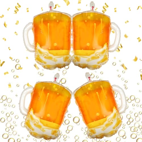 XXL Luftballons Bier Set, 4 Stück Riesen Bier Folienballon, Bierglas Heliumballon für Geburtstag, Hochzeit und Oktoberfest, Bayrische Deko für Party, Festival und Bierthema Feiern von Neerow