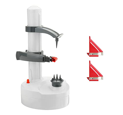 Neez Kartoffelschäler Elektrisch - Rotator und Automatischer Apfelschälmaschine - Obstschäler mit 3 Klingen - Apfelschäler mit Netzkabel (Weiß) von Neez