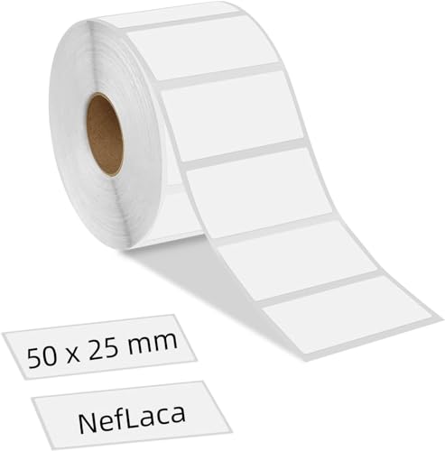 Klebeetiketten weiß, NefLaca 1300 Stück 50 x 25 mm Thermoetiketten selbstklebend auf Rolle Lebensmitteletiketten für Catering Barattol Schreibwaren Weberei Korrespondenz Speisekammer von NefLaca