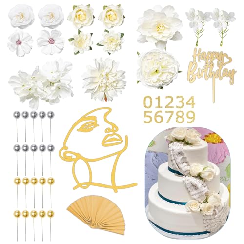 Neikafan 47 Stück Boho Tortendeko Geburtstag,Geburtstagskuchen Deko Set Tortendeko Blumen,Kugeln,Tortendeko Mädchen Cake Topper Geburtstag Tortendekoration für Hochzeit,Geburtstag,Babyparty von Neikafan