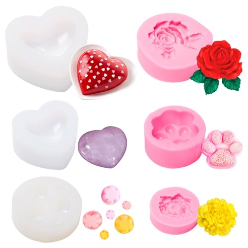 Neikafan 6 Stück Silikonformen Rosen Blumen 3D Seifenformen Herz Liebe, Rosenblüte Kerzenform Silikon Pfingstrose Harz für DIY Handgemachte Schokolade Süßigkeiten Gebäck Fondant Dessert von Neikafan