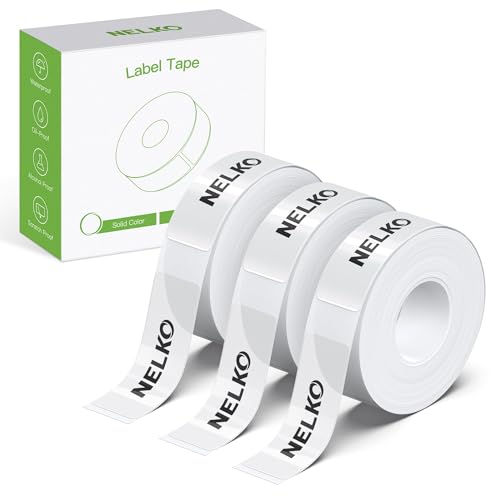 NELKO Original P21 Etikettenband-Ersatz, adaptiertes Etikettendruckpapier, 14 x 40 mm, Standard-laminiertes Büro-Etikettierband, Mehrzweck, P21, 180 Etiketten/Rolle, 3 Rollen, transparent von Nelko