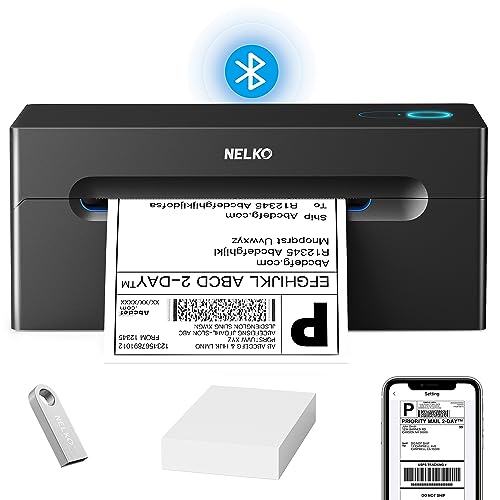 Nelko Bluetooth DHL Etikettendrucker, Labeldrucker 4x6 Versandetiketten Drucker Bluetooth Thermal Printer für Shopify Zalando Ebay Amazon UPS, unterstützt Android/iOS und Windows/Mac/Chrome 1 Pack von Nelko