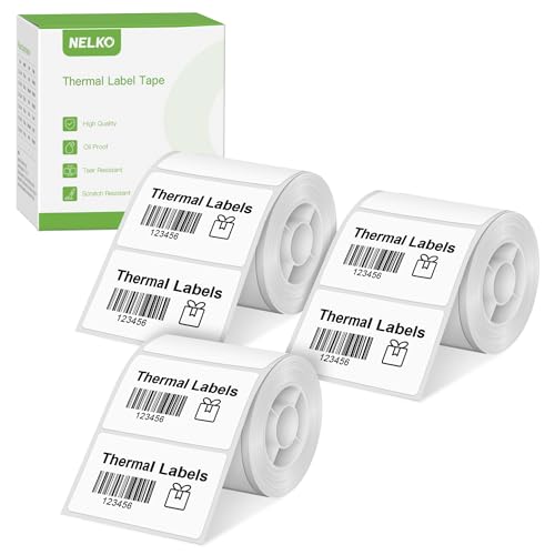 Thermo-Etiketten für Nelko PM220 Etikettendrucker, 50 x 30 mm, Thermo-Aufkleber-Etikett, wasserdicht, Mehrzweck-Etikettenband, 3 Rolle mit 230 selbstklebenden Thermopapier (weiß) von Nelko