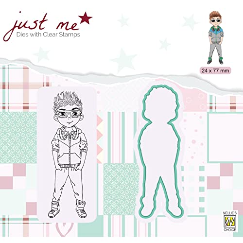 Nellie's Choice JMSD006 Stanzschablone und Silikonenstempel-Junge mit Hund Cutting Die-2,4 x 7,7 cm-Stanzform für Karten Basteln-Bastel Scrapbooking und DIY-Scrapbook Zubehör, Mehrere Farben, 24x77mm von Nellie's Choice