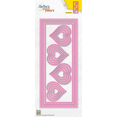 Nellie's Choice MFD142 Stanzschablone Herz-Cutting Die-Multi Frame Dies 19 Stück-8,5 x 20,5 cm-Stanzform-für Karten Basteln-Bastel Scrapbooking-Scrapbook Zubehör, Rosa, 85x205mm von Nellie's Choice