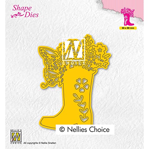 Nellie's Choice SD198 Stanzform Stiefel mit Blumen – 6,6 x 8,8 cm Material – Cutting Dies für Scrapbooking, Zubehör, Karten und Dekorationen, gelb, 66x88mm von Nellie's Choice