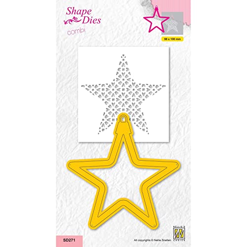 Nellie's Choice SD271 Stanzform und Schablone Stern Weihnachtskugel – 9,8 x 10 cm – Kartenherstellung Zubehör – Metall-Bastelschablonen für Scrapbooking, DIY und Papierhandwerk, gelb, 98x100mm von Nellie's Choice