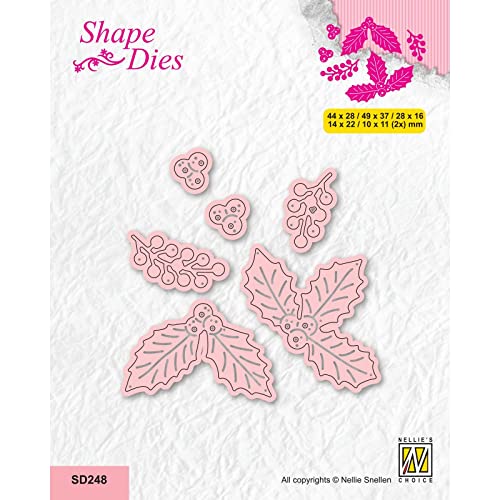 Nellie's Choice Weihnachts-Stanzform – Stechpalmenblätter und Beeren – 6 Formen – 1 x 1,1 bis 4,9 x 3,7 cm – Kartenherstellungszubehör – Metall-Bastelschablonen für Scrapbooking, DIY und von Nellie's Choice