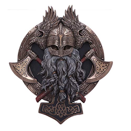 Nemesis Now Wandschild, Bronze für Valhalla, Wikingeraxt, Hammer, Rabe, 27 cm von Nemesis Now