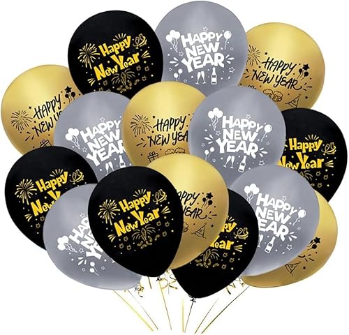 Nenluny 30 Stück 2025 Happy New Year Luftballons Schwarz Gold 2025 Silvester Party Ballons für 2025 Neujahr Dekoration Supplies von Nenluny