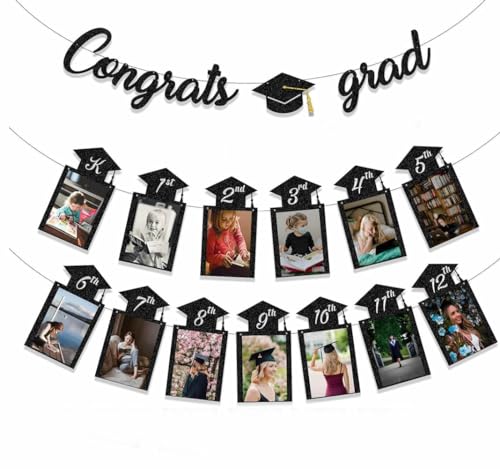 Nenluny Abschlussdekorationen, Klasse 2024, Partyzubehör, Congrats Grad Banner und K-12. Klasse Foto-Banner Set für 2024 Grad Partygeschenke von Nenluny