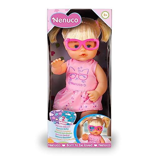 Nenuco - Nenuco Brillen, Baby-Puppe mit Brille und blondem Haar mit Pferdeschwanz, inkl. 3 Farbflecken und Kleid, +2 Jahre, Famosa (NFN20000) von Nenuco