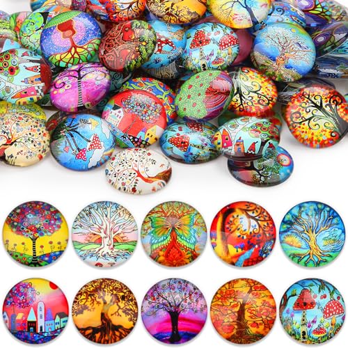 100 Stk Muggelsteine Bunt Kinder Groß 25mm Glasnuggets Glassteine Mosaiksteine zum Basteln Glückssteine Edelsteine Glasbausteine Dekosteine Schmucksteine Cabochons für DIY Anhänger (Lebensbaum) von Nenull