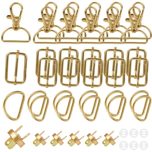 36 Stück 25mm taschenzubehör zum nähen mit 10 d ringe 10 Karabinerhaken SchlüSselanhänger Gold 10 Leiterschnalle 6 Magnetknopf Metall Karabinerhaken für Taschen,Basteln,Handtaschen,Handwerk von Nenull