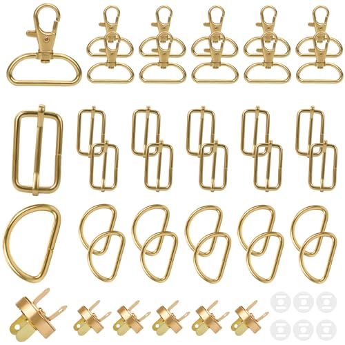 38 Stück D Ringe 32mm Taschenzubehör zum Nähen Karabinerhaken SchlüSselanhänger,Schnallen, Leiterschnalle, Magnetknopf Metall für Taschen,Basteln,Handtaschen,Handwerk (Gold) von Nenull