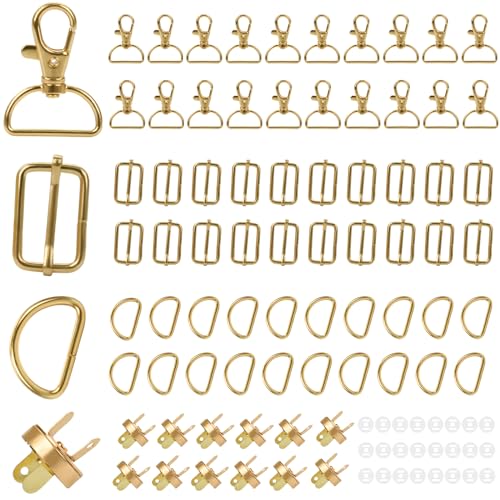 72 Stück 25mm taschenzubehör zum nähen mit 20 d ringe 20 Karabinerhaken SchlüSselanhänger Gold 20 Leiterschnalle 12 Magnetknopf Metall Karabinerhaken für Taschen,Basteln,Handtaschen,Handwerk von Nenull