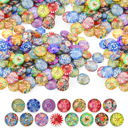 Nenull 100 Stk Muggelsteine Bunt Kinder 12mm Glasnuggets Glassteine Mosaiksteine zum Basteln Glückssteine Edelsteine Glasbausteine Dekosteine Schmucksteine Cabochons für DIY Anhänger (Blumenserie) von Nenull