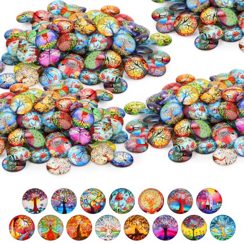 Nenull 100 Stk Muggelsteine Bunt Kinder 12mm Glasnuggets Glassteine Mosaiksteine zum Basteln Glückssteine Edelsteine Glasbausteine Dekosteine Schmucksteine Cabochons für DIY Anhänger (Lebensbaum) von Nenull