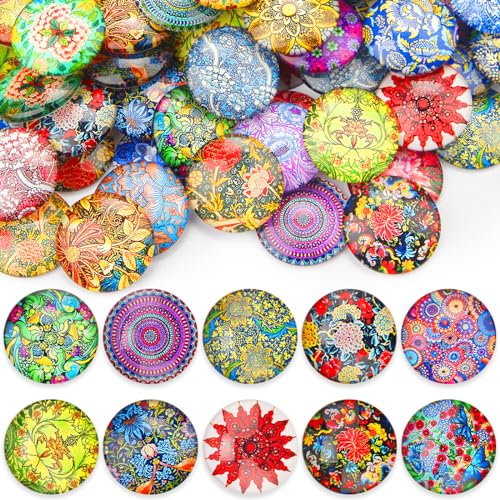 Nenull 45 Stk Muggelsteine Bunt Groß 25mm Glasnuggets Glassteine Mosaiksteine zum Basteln Glückssteine Edelsteine Glasbausteine Dekosteine Schmucksteine Cabochons für DIY Anhänger (Blumenserie) von Nenull