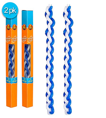 Kerze Havdalah Geflochten Ner Mitzvah – 2er Pack – Flach Blau-Weiß Paraffinwachs – handgefertigte Havdallah Kerze – Shabbat Judaica Geschenk von Ner Mitzvah